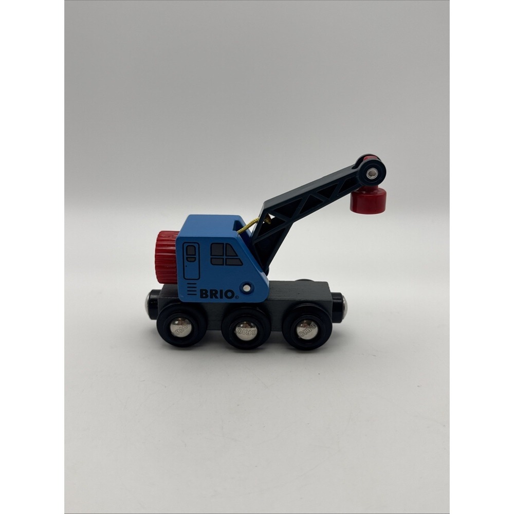 Brio World Blue Wooden Railway Crane Train Very Good Condition